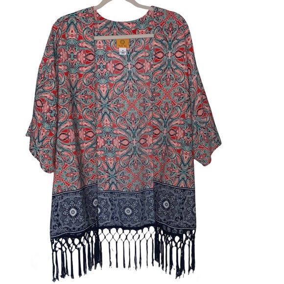 Ruby Rd. Tops - Ruby Rd. Paisley Fringed Bohemian Lightweight Spring Kimono Cover Up